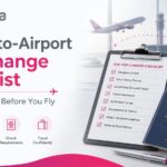 Airport-to-airport visa change checklist with passport, boarding pass and travel documents