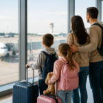 Family travelling with children for an airport-to-airport visa change in the UAE