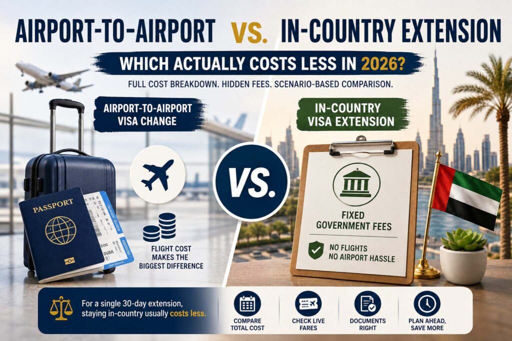 Airport-to-airport visa change vs in-country UAE visa extension cost comparison