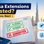 UAE visa extensions exhausted with passport, visa stamp and Dubai skyline