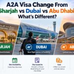 A2A visa change comparison from Sharjah, Dubai, and Abu Dhabi airports, highlighting flight options, slot availability, and costs.