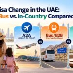 UAE family visa change comparison featuring A2A airport travel, bus travel to Oman, and in-country visa extension.